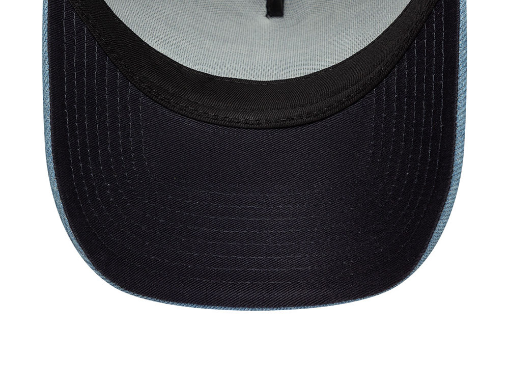 New Era Navy Denim Leather Patch 9Forty A Frame Trucker Snapback Cap
