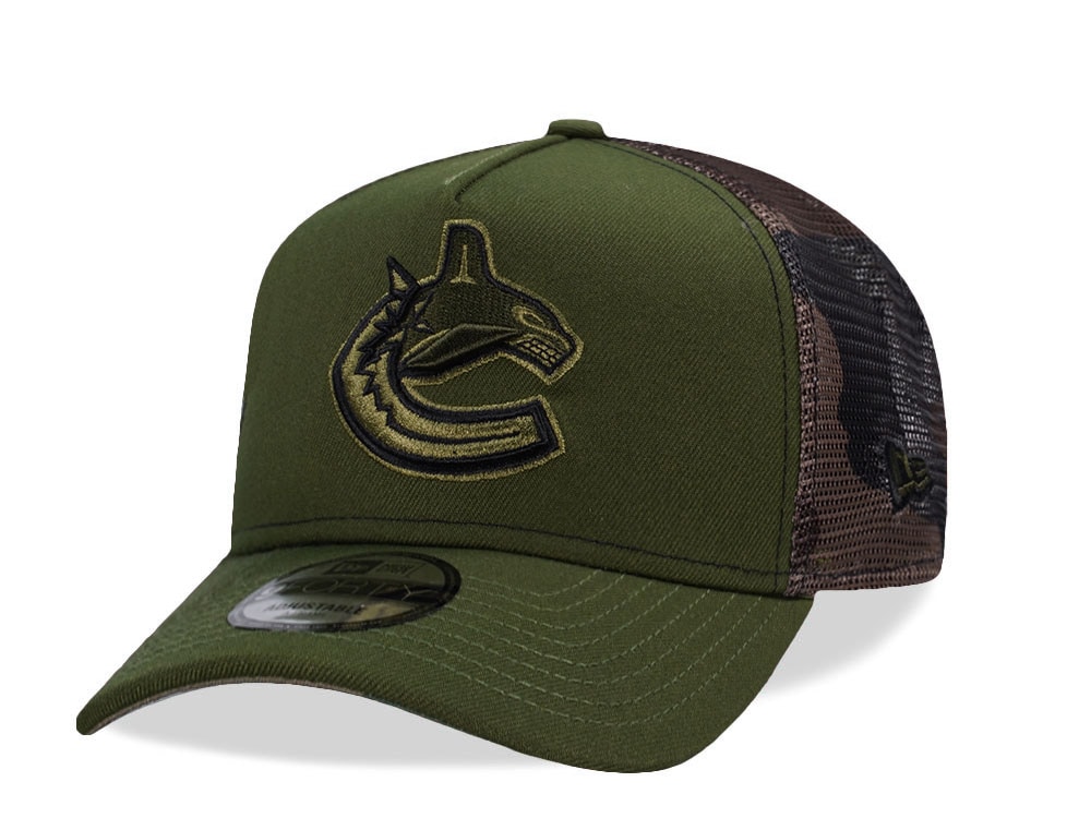 New Era Vancouver Canucks Green Camo Trucker Edition 9Forty A Frame Snapback Cap