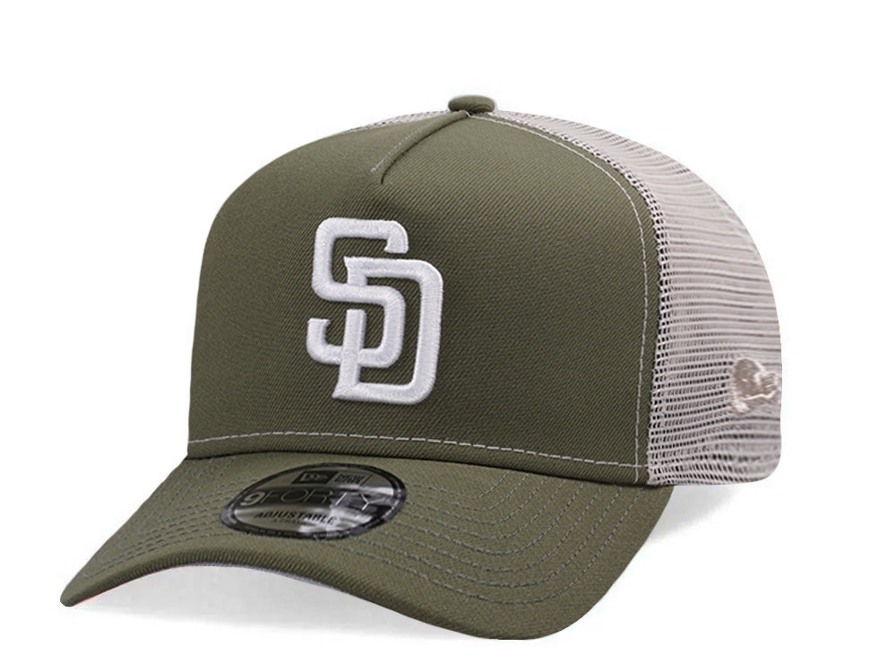 New Era San Diego Padres New Olive Prime Edition 9Forty A Frame Trucker Snapback Cap