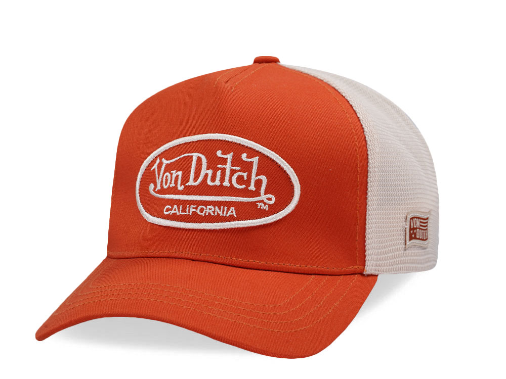 Von Dutch Embroidered Oval Patch Orange Trucker Strapback Cap