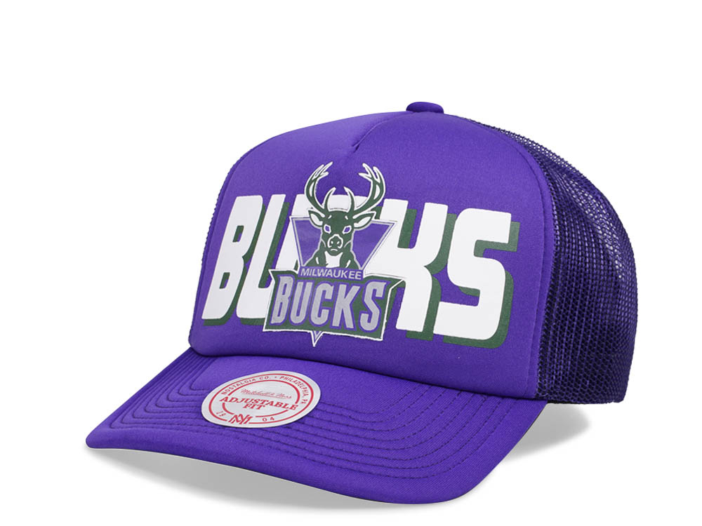 Mitchell & Ness Milwaukee Bucks Purple Billboard Trucker Snapback Cap
