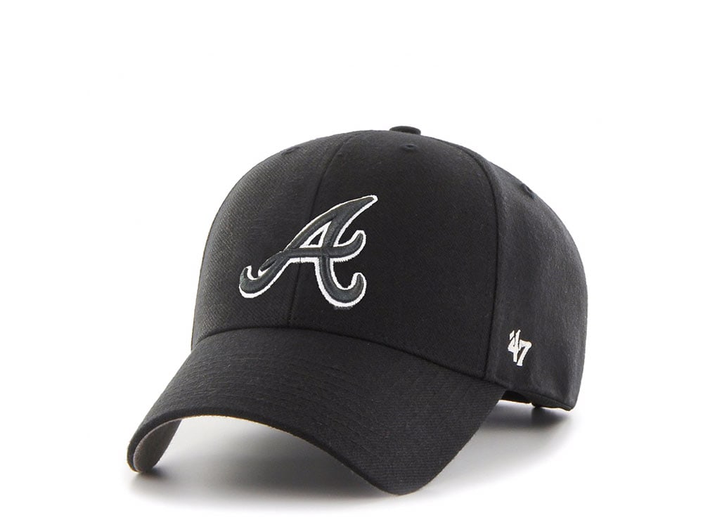 47Brand Atlanta Braves White on Black Classic Snapback Cap