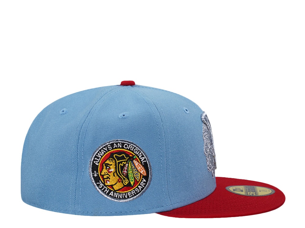 New Era Chicago Blackhawks 75th Anniversary Sky Blue Two Tone Edition 59Fifty Fitted Cap