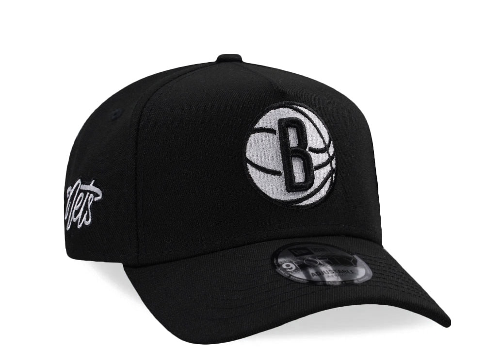 New Era Brooklyn Nets Script Black Prime Edition 9Forty A Frame Snapback Cap