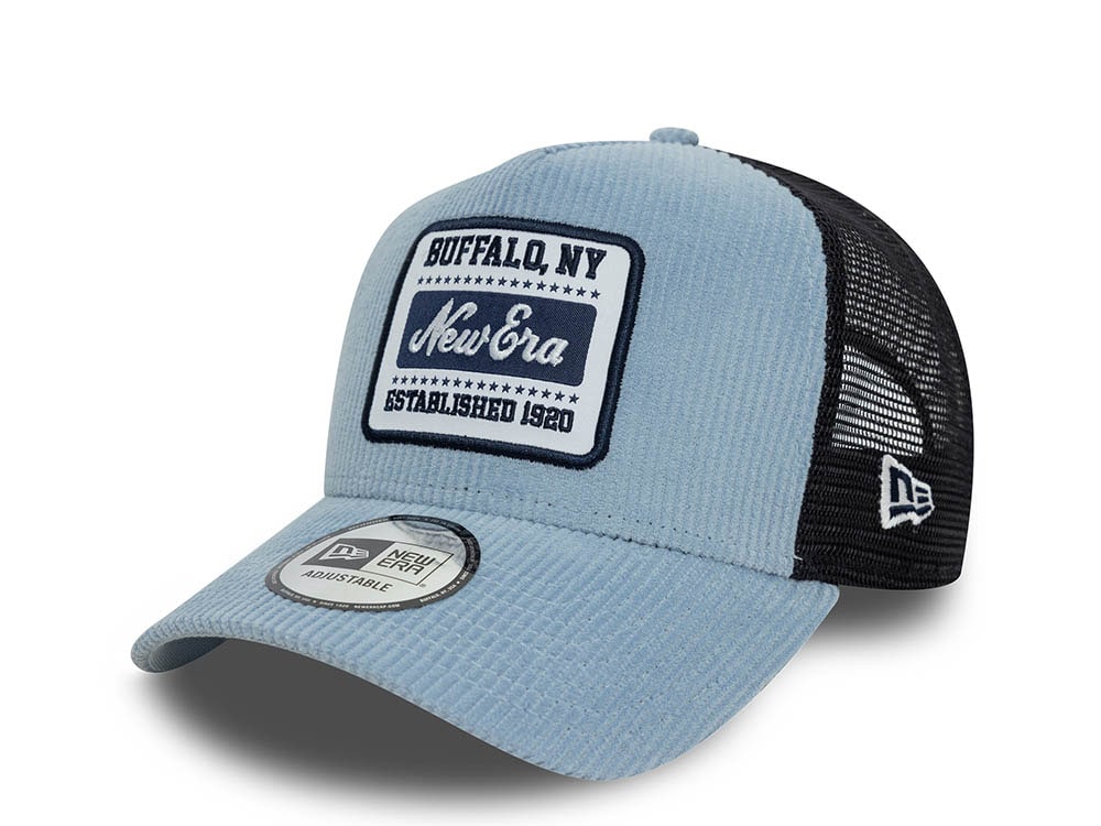 New Era Patch Corduroy Sky Blue 9Forty A Frame Trucker Snapback Cap