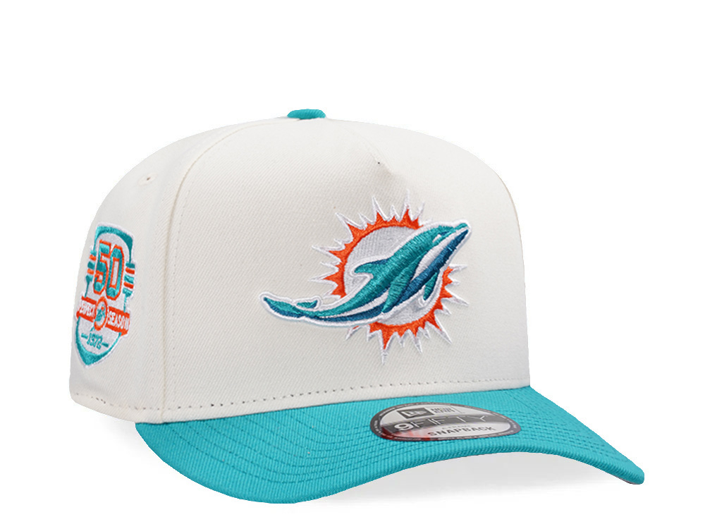 New Era Miami Dolphins 50th Anniversary Chrome Two Tone Edition 9Fifty A Frame Snapback Cap