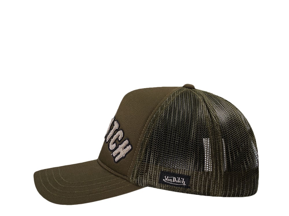Von Dutch Script Olive Trucker Snapback Cap