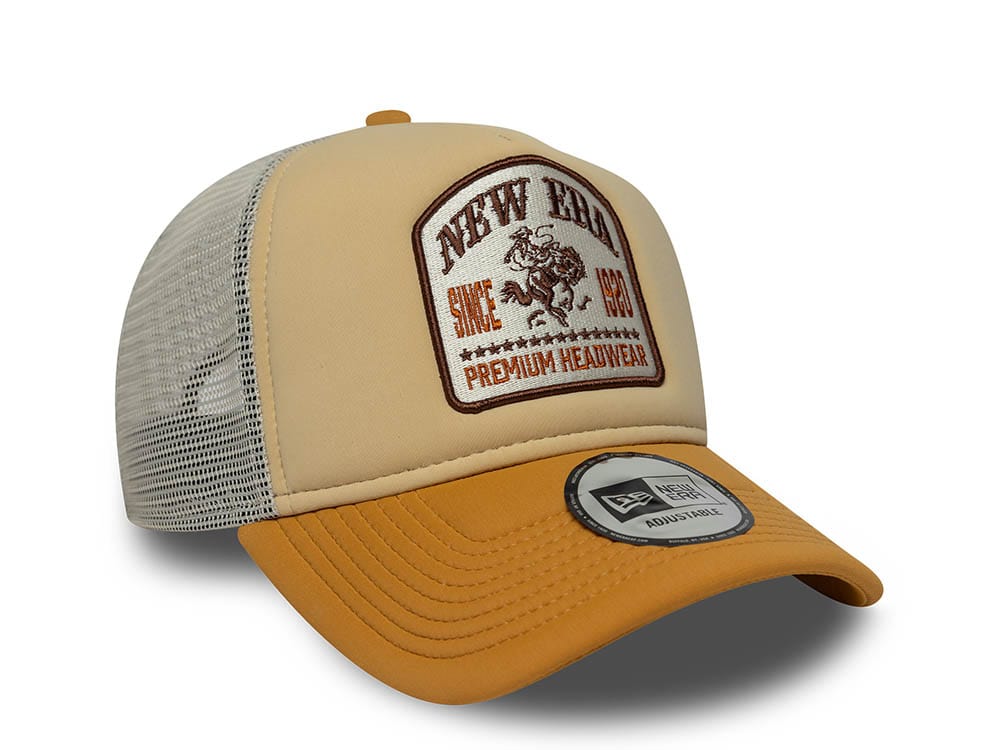 New Era Graphic Patch Beige 9Forty A Frame Trucker Snapback Cap