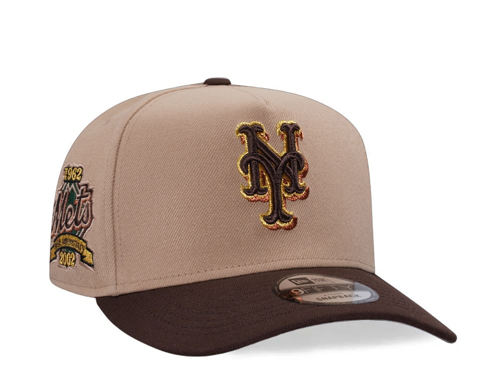 New Era New York Mets 40th Anniversary Tan Metallic Two Tone Edition 9Fifty A Frame Snapback Cap