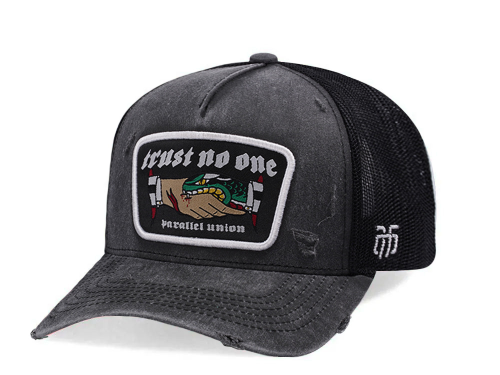Parallel Union Trust No One Patch Faded Black Distressed Edition Trucker Snapback Cap