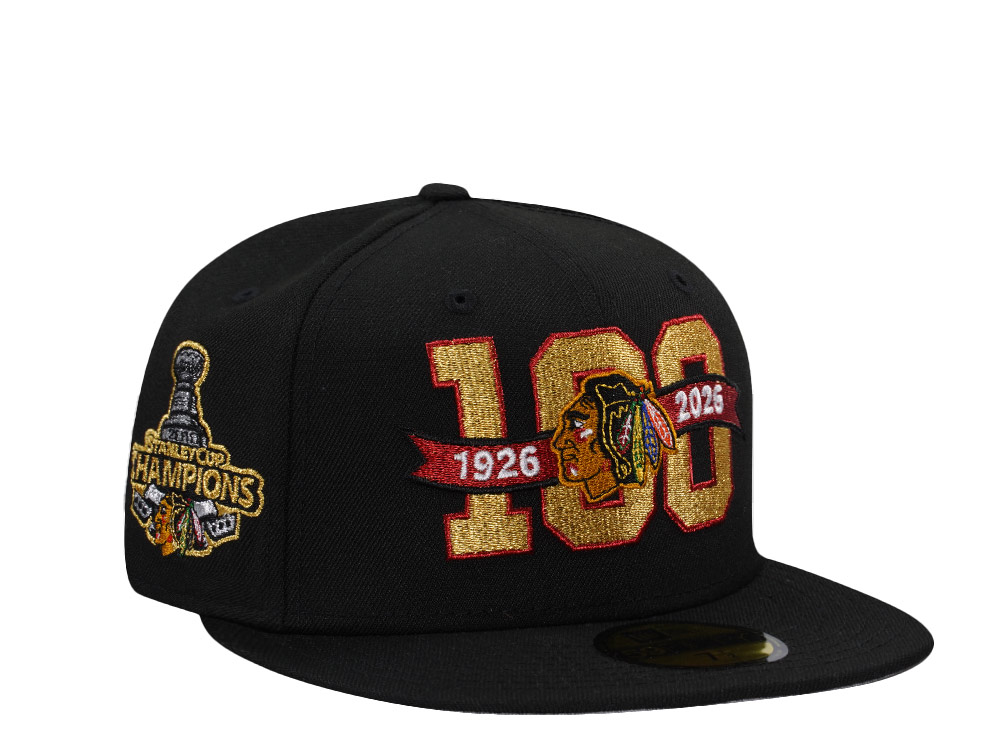 New Era Chicago Blackhawks 100th Anniversary Champions  Black Prime Edition 59Fifty Fitted Cap