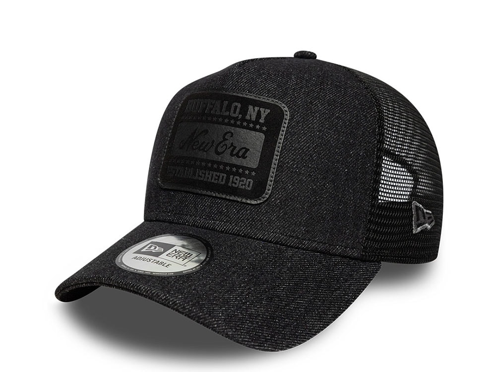 New Era Patch Black Denim Edition 9Forty A Frame Trucker Snapback Cap
