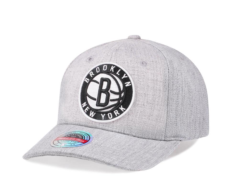 Mitchell & Ness Brooklyn Nets Heather Gray Red Line Solid Flex Snapback Cap