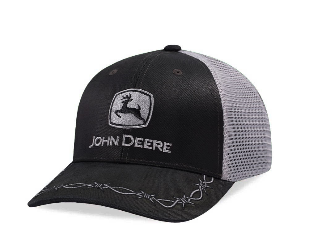 John Deere Oilskin Barbed Wire Black Trucker Snapback Cap
