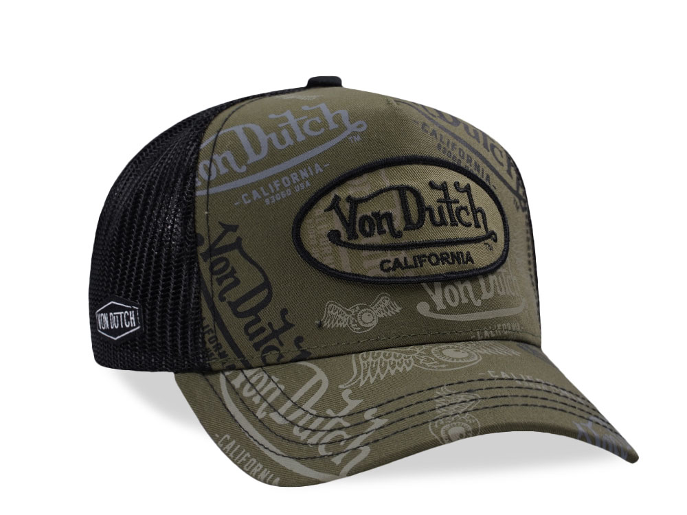 Von Dutch Oval Patch Multilogo Olive  Trucker Snapback Cap