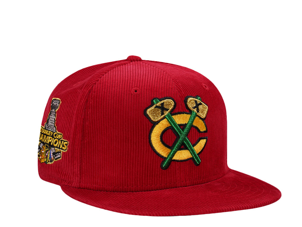 New Era Chicago Blackhawks 100th Anniversary Red Corduroy Throwback Edition 59Fifty Fitted Cap
