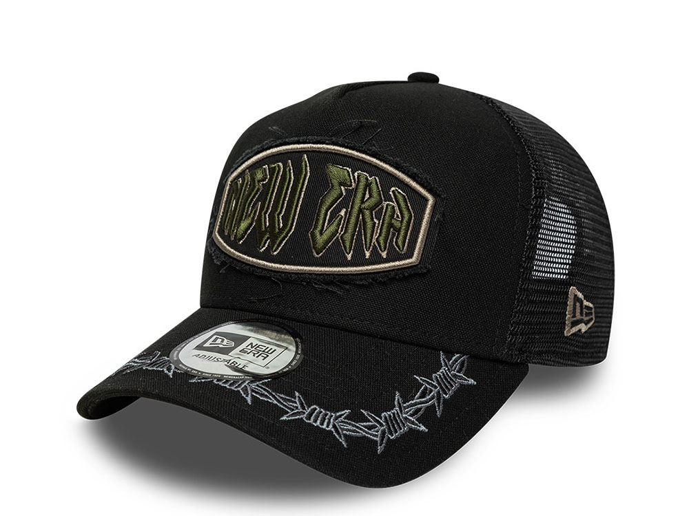New Era Patch Distressed Black Prime Edition 9Forty A Frame Trucker Snapback Cap