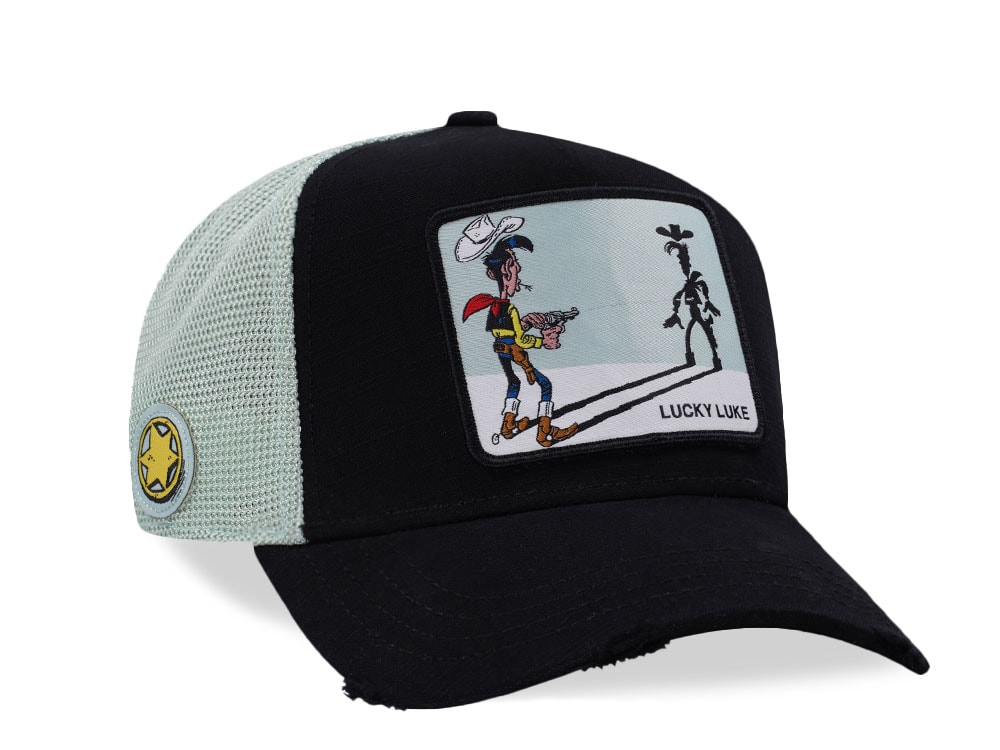 Capslab Lucky Luke Shadow Distressed Black Trucker Snapback Cap