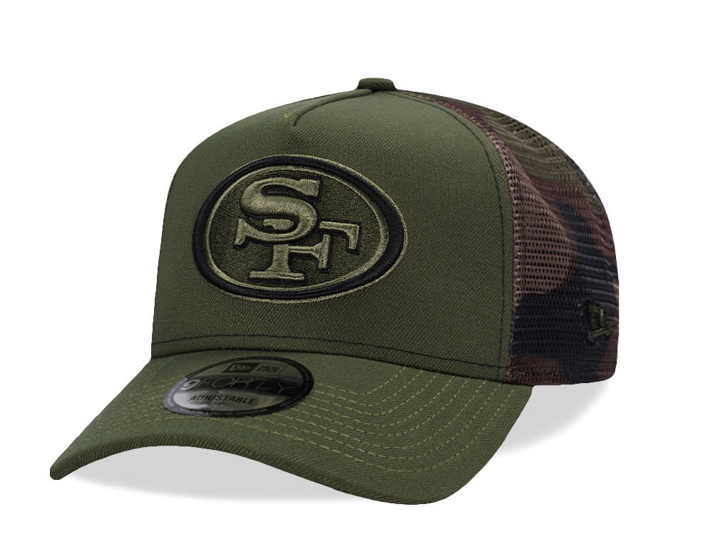 New Era San Francisco 49ers Green Camo Trucker Edition 9Forty A Frame Snapback Cap